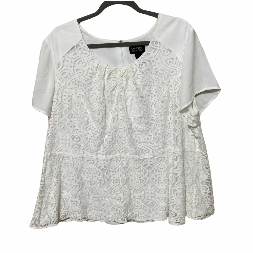Catherines Black Label Womens Lace Short Sleeve Blouse Plus Size 1x 18/20 White